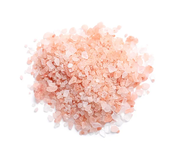Haufen Rosa Himalaya Salz Auf Weißem Hintergrund Draufsicht — Stockfoto