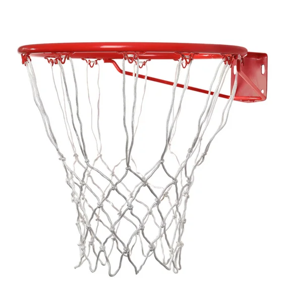 Moderní Červená Basketbalový Koš Sítí Bílém Pozadí — Stock fotografie