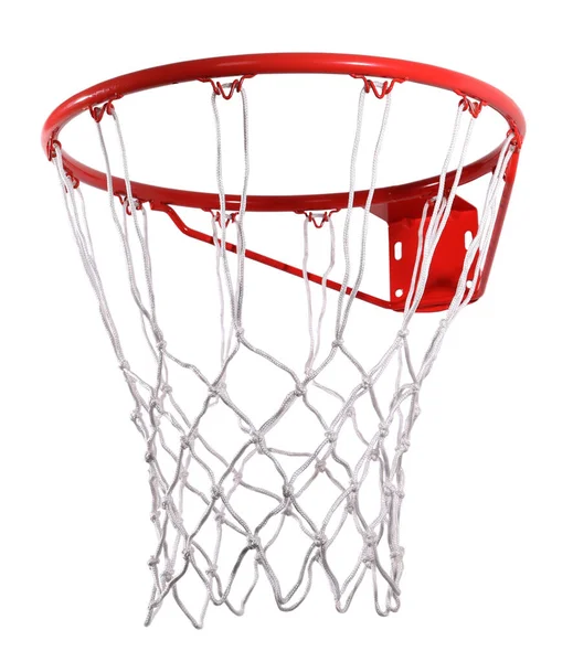現代の赤いバスケットボールフープとともにネット上の白い背景 — ストック写真