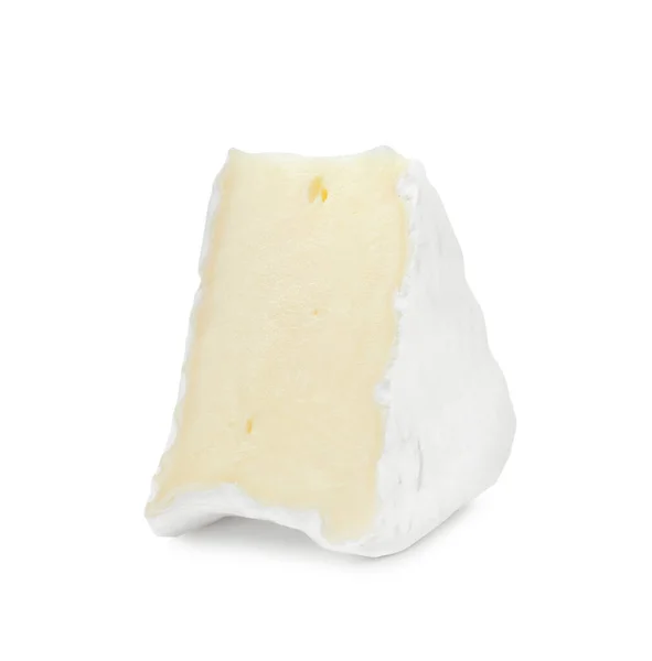 Trozo Sabroso Queso Brie Aislado Blanco —  Fotos de Stock