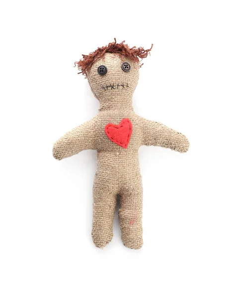 Voodoo Doll Red Heart Isolated White — Stock Photo, Image