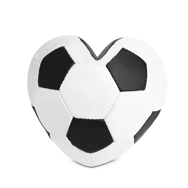 Bola Futebol Forma Coração Isolada Branco — Fotografia de Stock