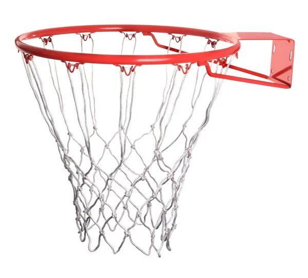 Moderne Rode Basketbalring Met Net Witte Achtergrond — Stockfoto