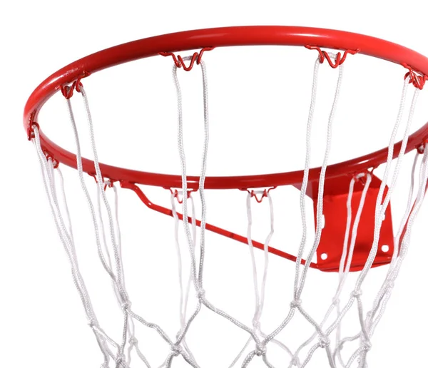 Hoop Basquete Vermelho Moderno Com Rede Fundo Branco Close — Fotografia de Stock