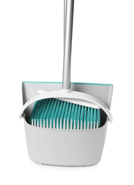 Plastic Broom Dustpan White Background — Stock Photo, Image