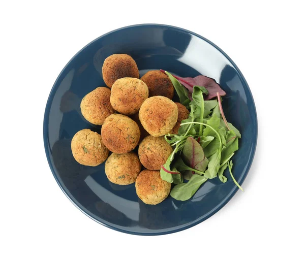 Läckra Falafel Bollar Med Örter Vit Bakgrund Ovanifrån — Stockfoto