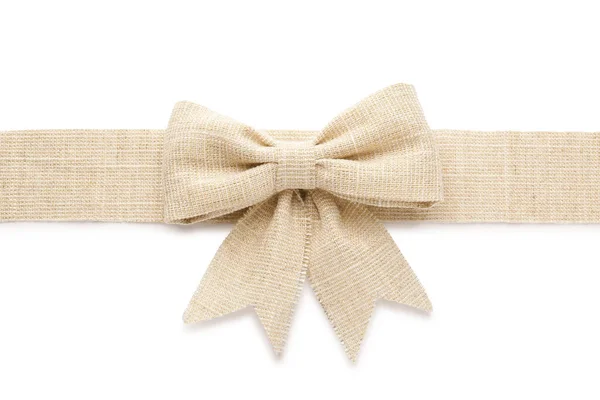 Burlap Ribbon Pretty Bow White Background Top View — Stock Photo, Image