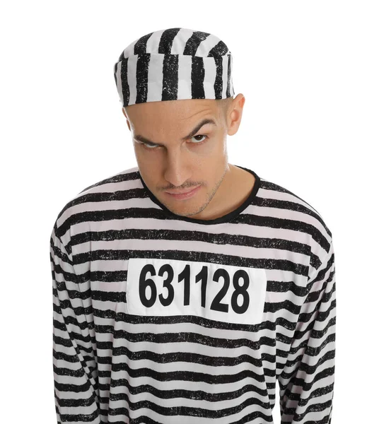 Prisoner Striped Uniform White Background — Stockfoto