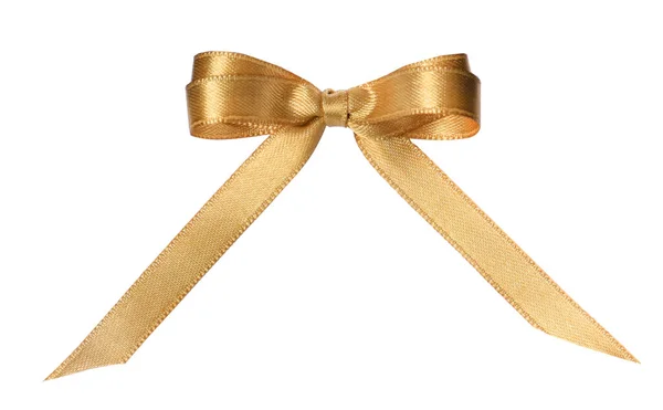 Fita Dourada Bonita Amarrada Arco Isolado Branco Vista Superior — Fotografia de Stock