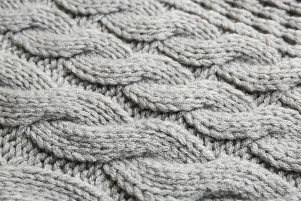 Grey Knitted Fabric Beautiful Pattern Background Closeup — Stock Photo, Image