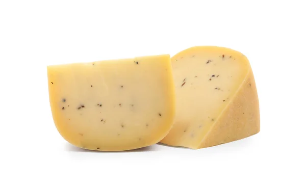 Pieces Delicious Truffle Cheese White Background — Stock Photo, Image