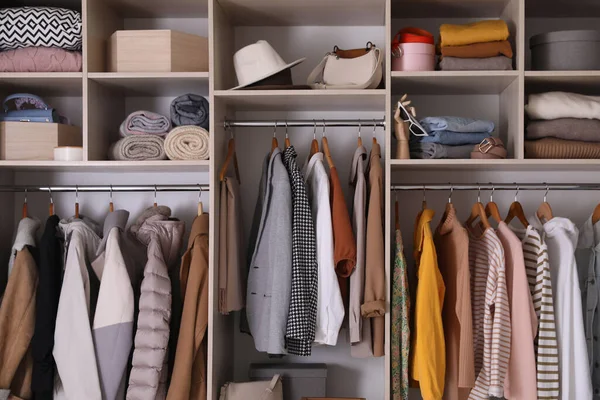 Wardrobe Closet Different Stylish Clothes Accessories Home Stuff — Stock Photo, Image