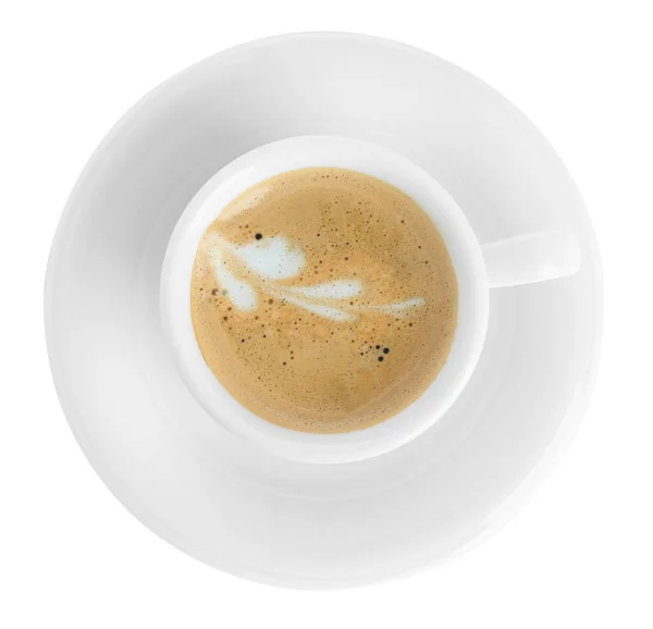 Šálek Chutné Kávy Izolované Bílém Horní Pohled — Stock fotografie