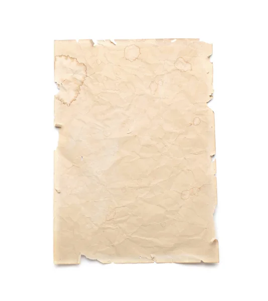 List Starého Pergamenového Papíru Izolovaného Bílém Horní Pohled Prostor Pro — Stock fotografie