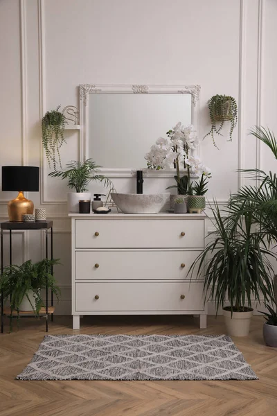 Elegante Baño Interior Con Muebles Modernos Hermosas Plantas Interior — Foto de Stock