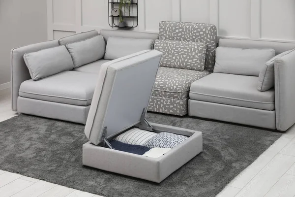Open Section Storage Modular Sofa Living Room Interior Design — 图库照片