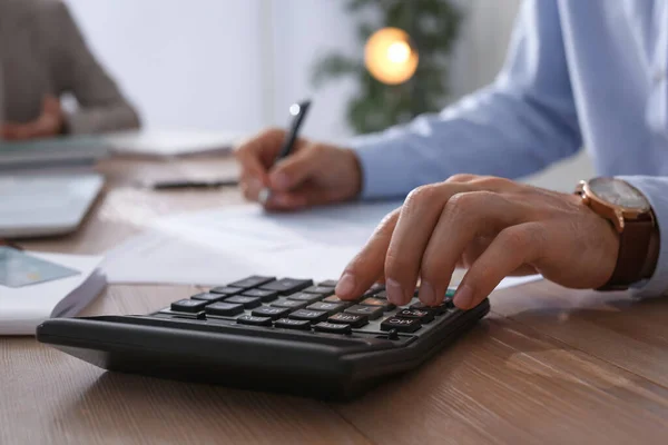 Tax Accountant Calculator Working Table Office Closeup — Stock Photo, Image