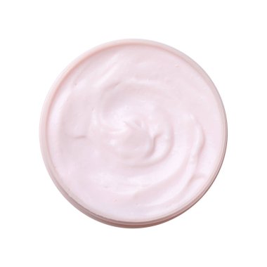 Üst görünümde izole edilmiş bir kavanoz vücut kremi.