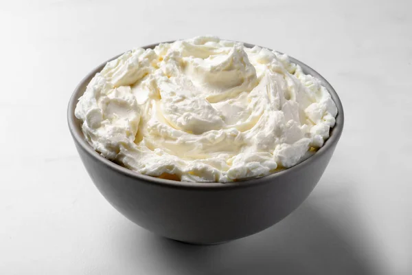 Bowl Tasty Cream Cheese White Table — Stock Photo, Image