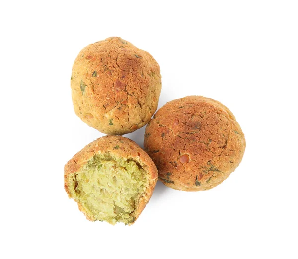 Läckra Falafel Bollar Vit Bakgrund Ovanifrån — Stockfoto