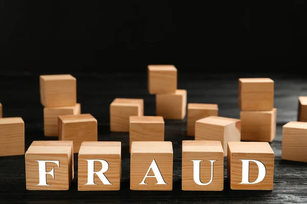 Wooden Cubes Word Fraud Black Table Space Text — Stock Photo, Image