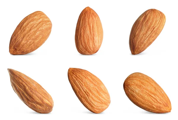 Set Tasty Almonds White Background — Stock Photo, Image