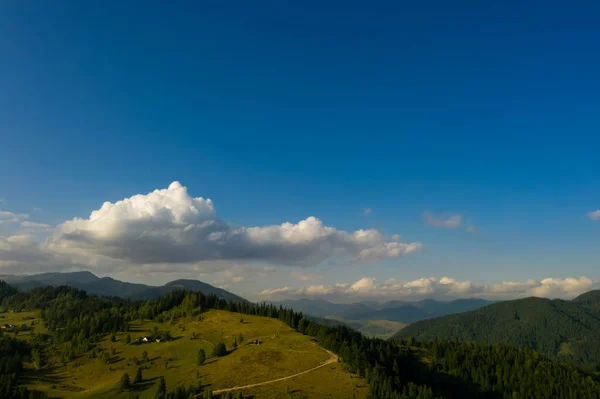 Aerial View Beautiful Mountain Landscape Forest Sunny Day Drone Photography — Stock Photo, Image