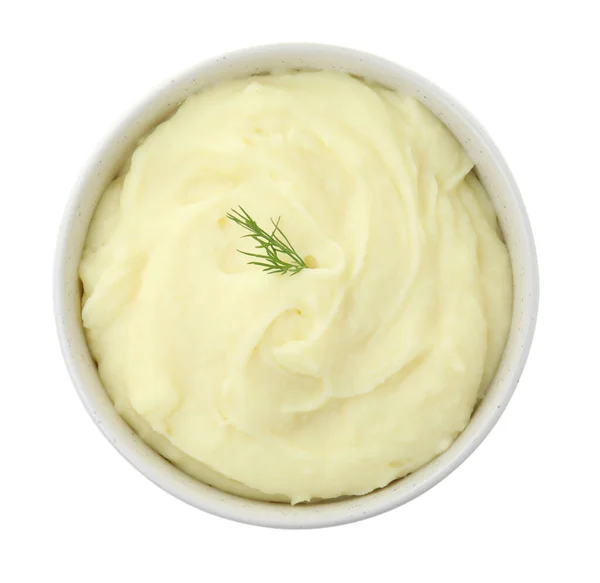 Bowl Freshly Cooked Homemade Mashed Potatoes Isolated White Top View — Stock Photo, Image