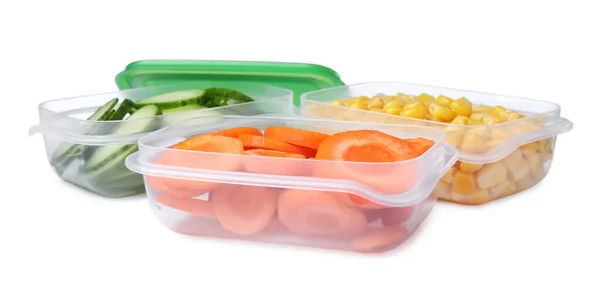 Fresh Vegetables Plastic Containers White Background — Stock Photo, Image