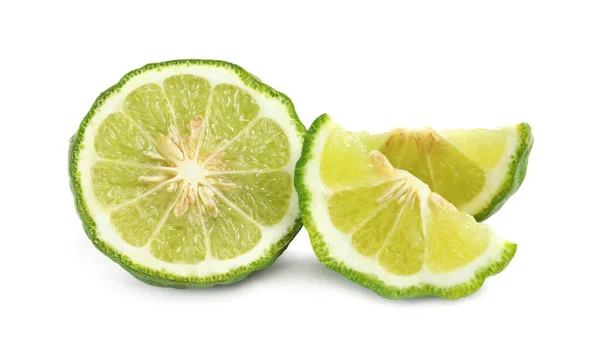 Cut Ripe Bergamot Fruit White Background — Fotografia de Stock