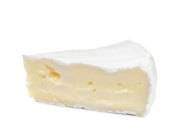 Morceau Fromage Brie Savoureux Isolé Sur Blanc — Photo