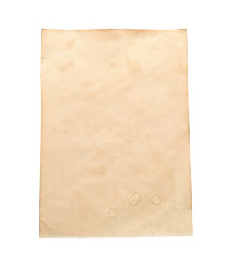 Beyaz, üst görünümde izole edilmiş eski parşömen kağıtları. Tasarım için boşluk