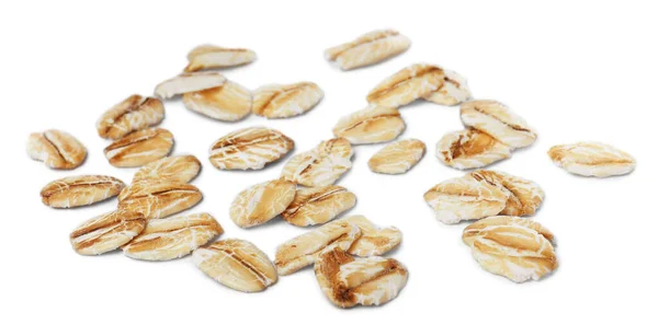 Scattered Dry Raw Oatmeal White Background — 图库照片