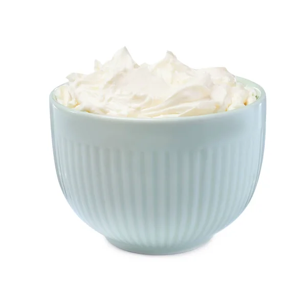 Bowl Tasty Cream Cheese Isolated White — Stock Photo, Image
