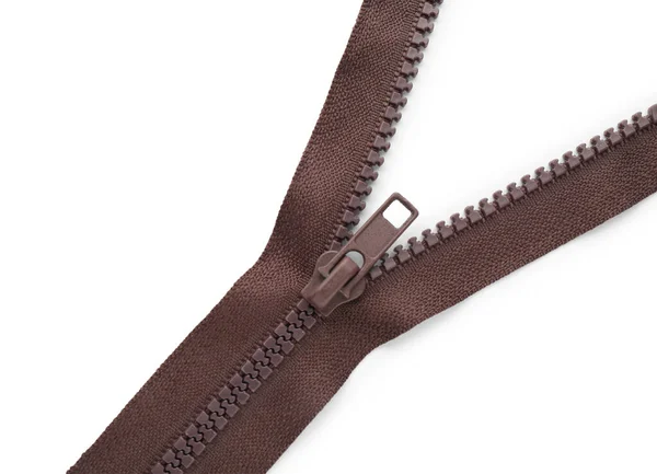 Brown Zipper White Background Top View — Stock Photo, Image