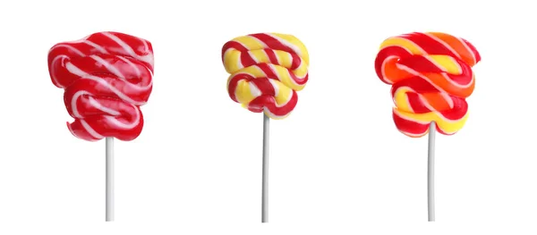 Set Tasty Colorful Lollipops White Background Banner Design — Fotografia de Stock