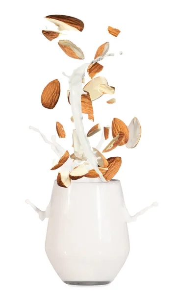 Delicious Almond Milk Nuts White Background — Stock Photo, Image