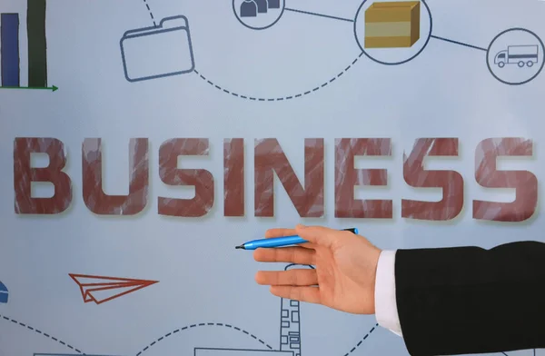 Business Trainer Pen Using Interactive Board Closeup — Fotografia de Stock