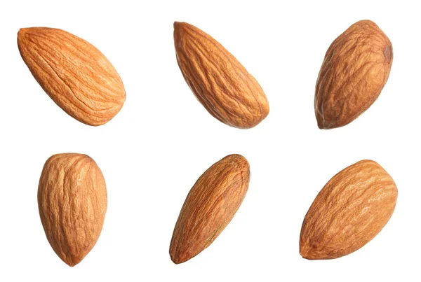 Set Tasty Almonds White Background — Stock Photo, Image