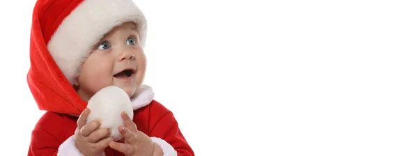 Nettes Baby Weihnachtskostüm Auf Weißem Hintergrund Banner Design — Stockfoto