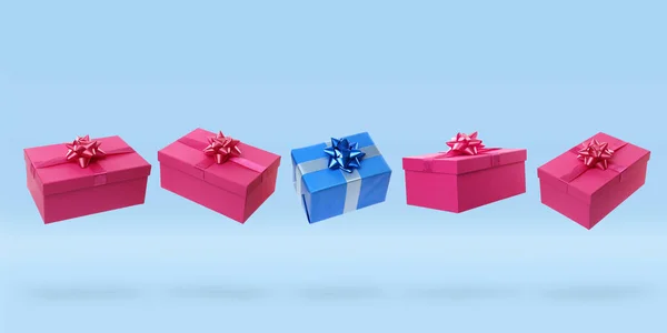 Cajas Regalo Bellamente Envueltas Sobre Fondo Azul Claro — Foto de Stock