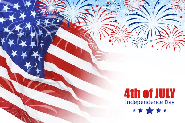 Červenec Den Nezávislosti Usa Americká Národní Vlajka Ohňostroj Bílém Pozadí — Stock fotografie