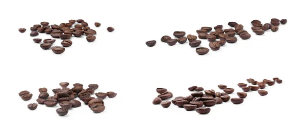 Set Roasted Coffee Beans White Background Banner Design — Stock Photo, Image