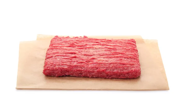 Friss Nyers Darált Húst Fehér Háttér — Stock Fotó