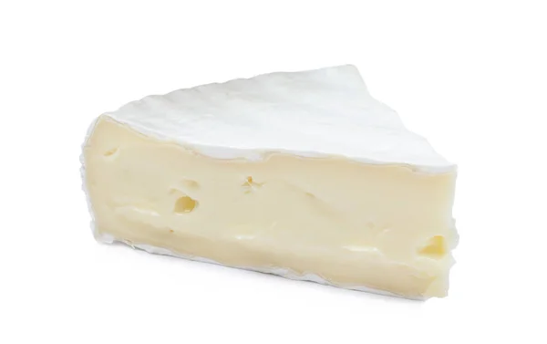 Trozo Sabroso Queso Brie Aislado Blanco —  Fotos de Stock