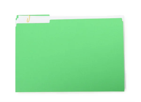 Arquivo Verde Claro Com Documentos Isolados Branco Vista Superior — Fotografia de Stock