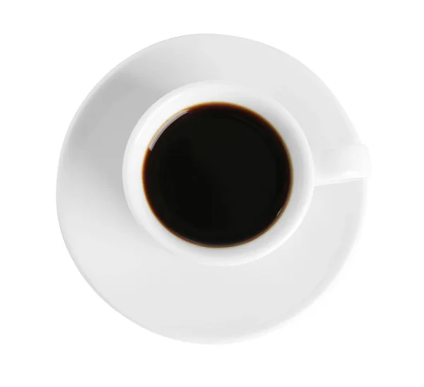 Kopje Smakelijke Koffie Geïsoleerd Wit Bovenaanzicht — Stockfoto