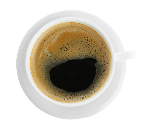 Tazza Caffè Gustoso Isolato Bianco Vista Dall Alto — Foto Stock