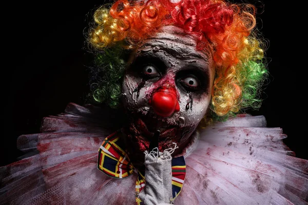 Payaso Aterrador Sobre Fondo Negro Disfraz Fiesta Halloween — Foto de Stock