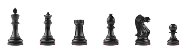 Set Black Chess Pieces White Background Banner Design — Stock Fotó
